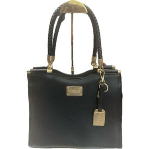 Bebe Tote Bag Medium Black with gold hardware braided handles